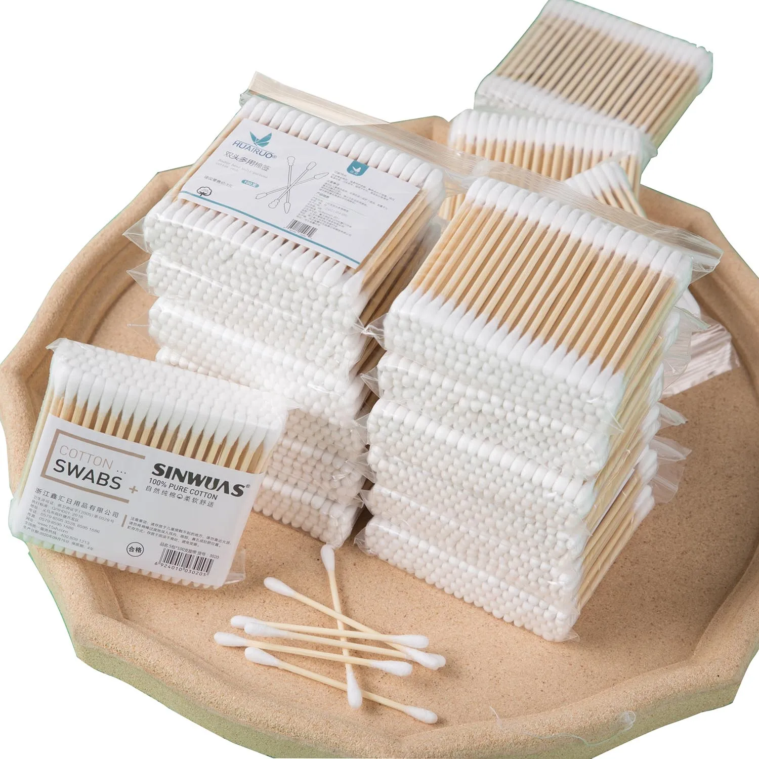 
100PCS cotton swabs double-head multi-purpose disposable bamboo sticks for makeup and cleaning 