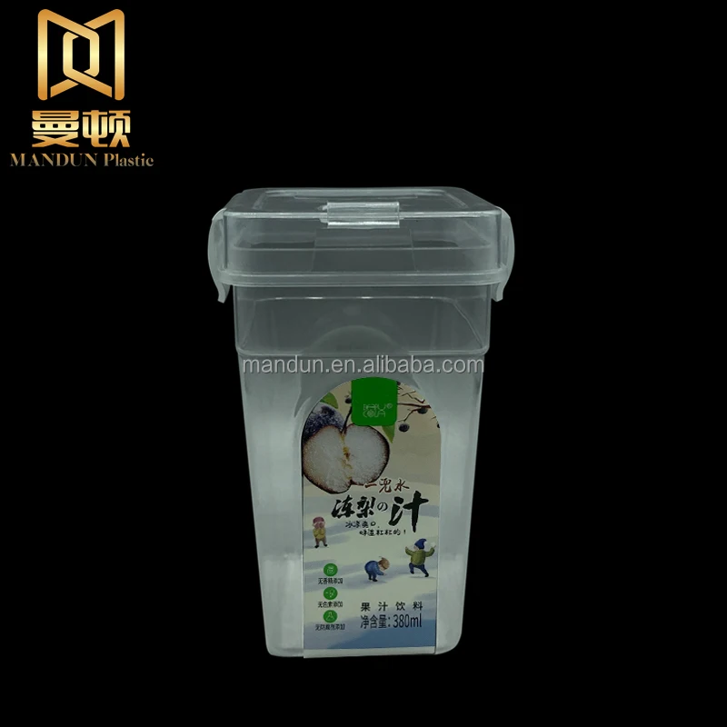 Mandun Hot sale Customized Plastic cups vegetable juice fruit juice with lids in mold label plastic cup