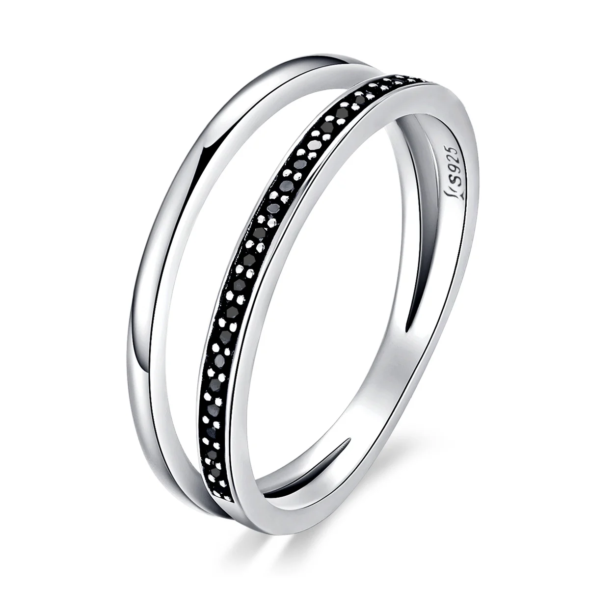 925 Sterling Silver Ring Classic Jewelry Micro Pave Black Zircon Ring for Women