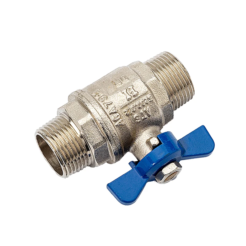 Double Thread Blue Aluminium Butterfly Handle PN 25 Brass Ball Valve with nickle plating