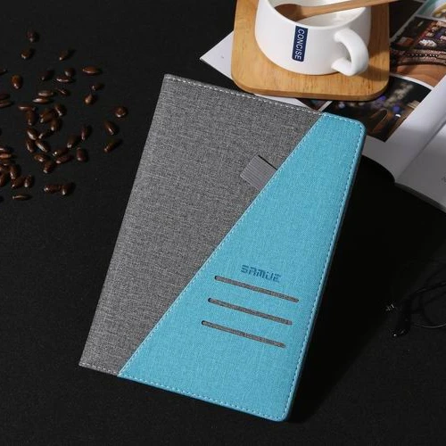Creative A5 Linen Thermo PU Leather Hard Cover Notepad Journal Notebook with Card Holders and Pen Holder