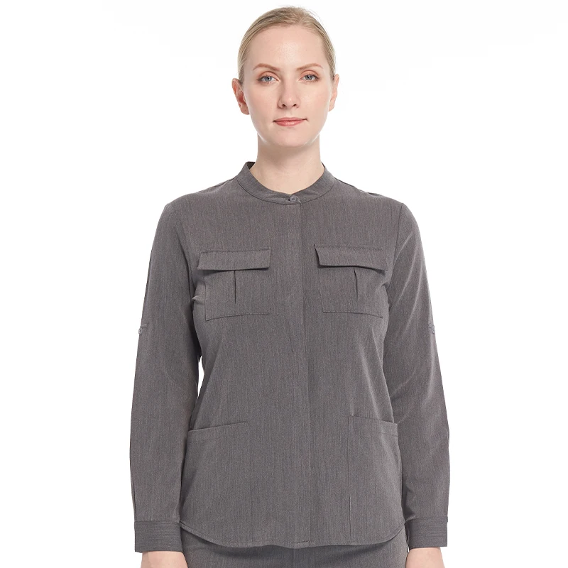 Nurse Work Wear Hospital Beauty Salon Ladies Scrub Suit Front Zip Jacket Tops Fashion Women Long Sleeve Medical Uniforms Sets