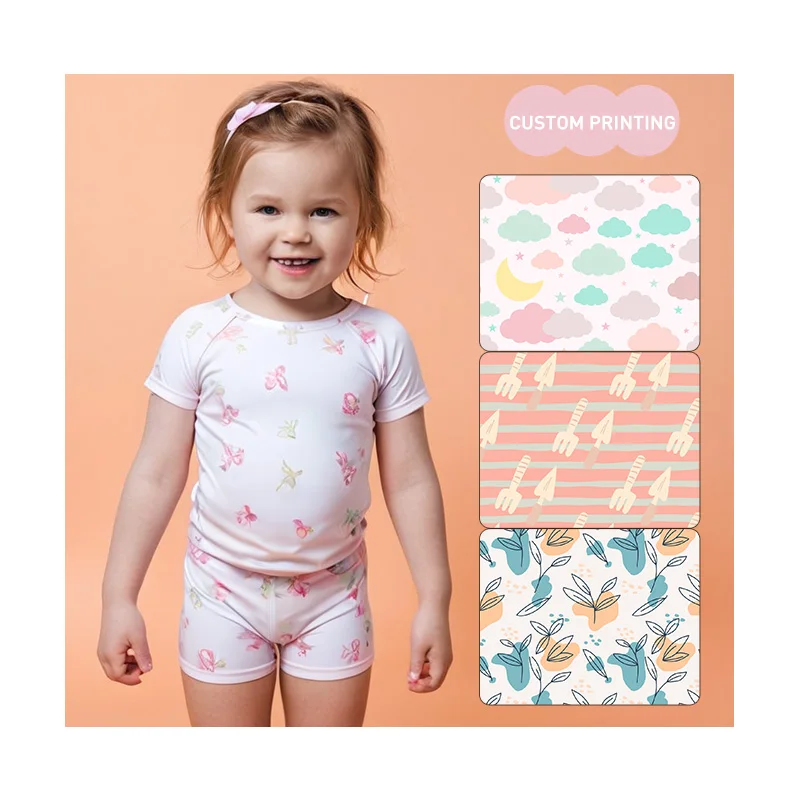 FIELD BALANCE Custom Toddler Swimwear Beachwear Kids Baby Short Sleeve Two Piece Swimsuit Chubby Girls