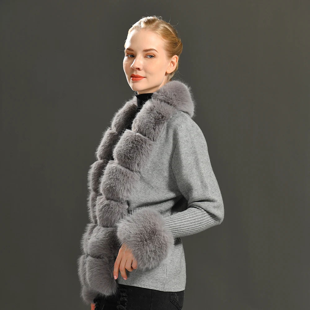 Lady Elegant Vintage Knit Cardigan Sweaters with Faux Fut Trim Wool Knit Cardigan Women Knit Cardigan