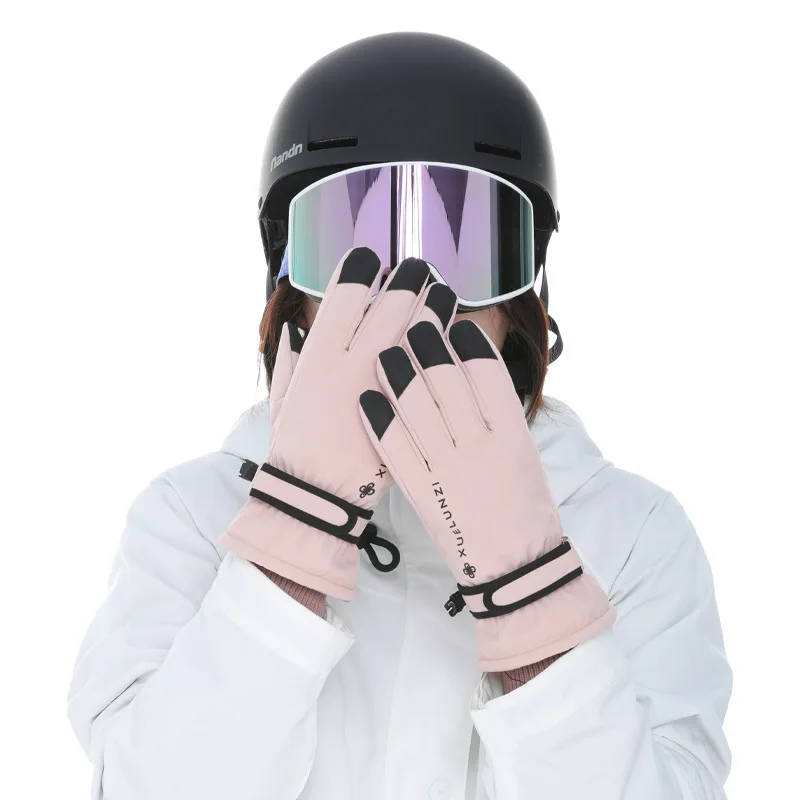 Winter outdoor warmth and velvet waterproof and cold-proof thickened ski gloves