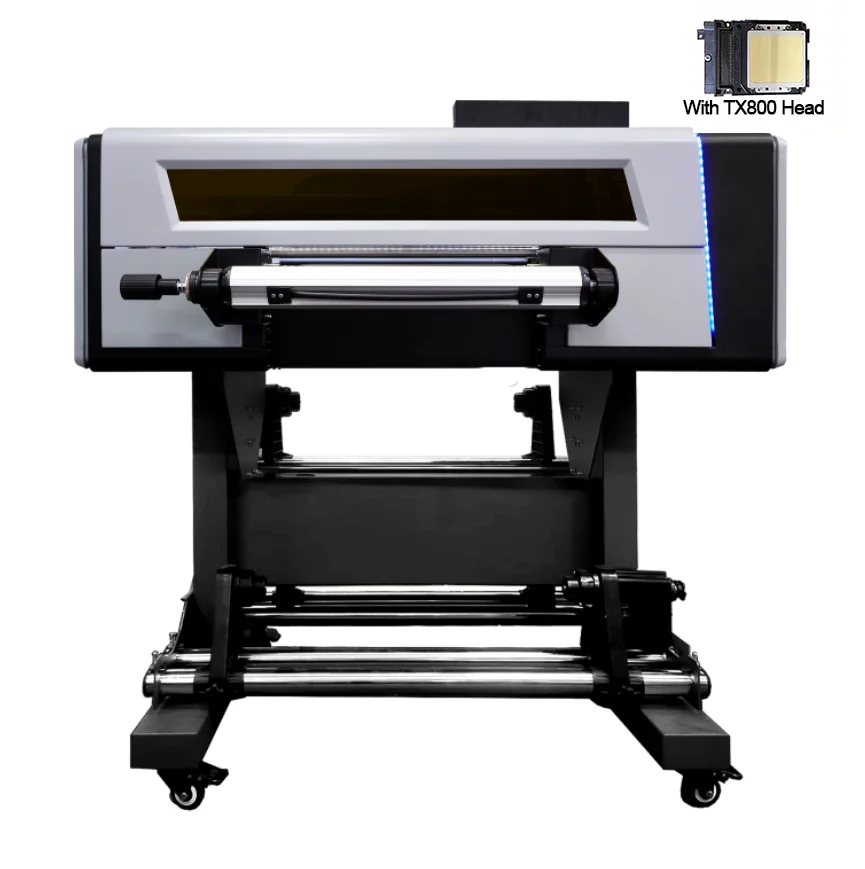 UV DTF printer with 4 xp600 heads roll-to-roll AB film cold transfer unlimited bottles, label available, gold foil