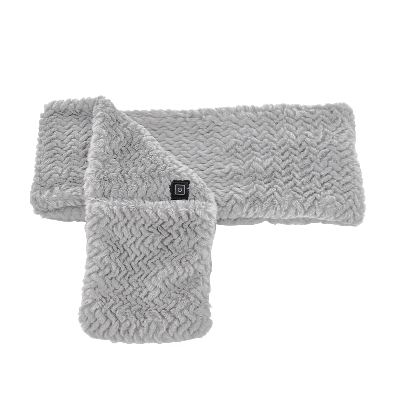 Grey rabbit fur available Heated Warm scarf for cold weather Outdoor portable USB rechargeable heated scarf