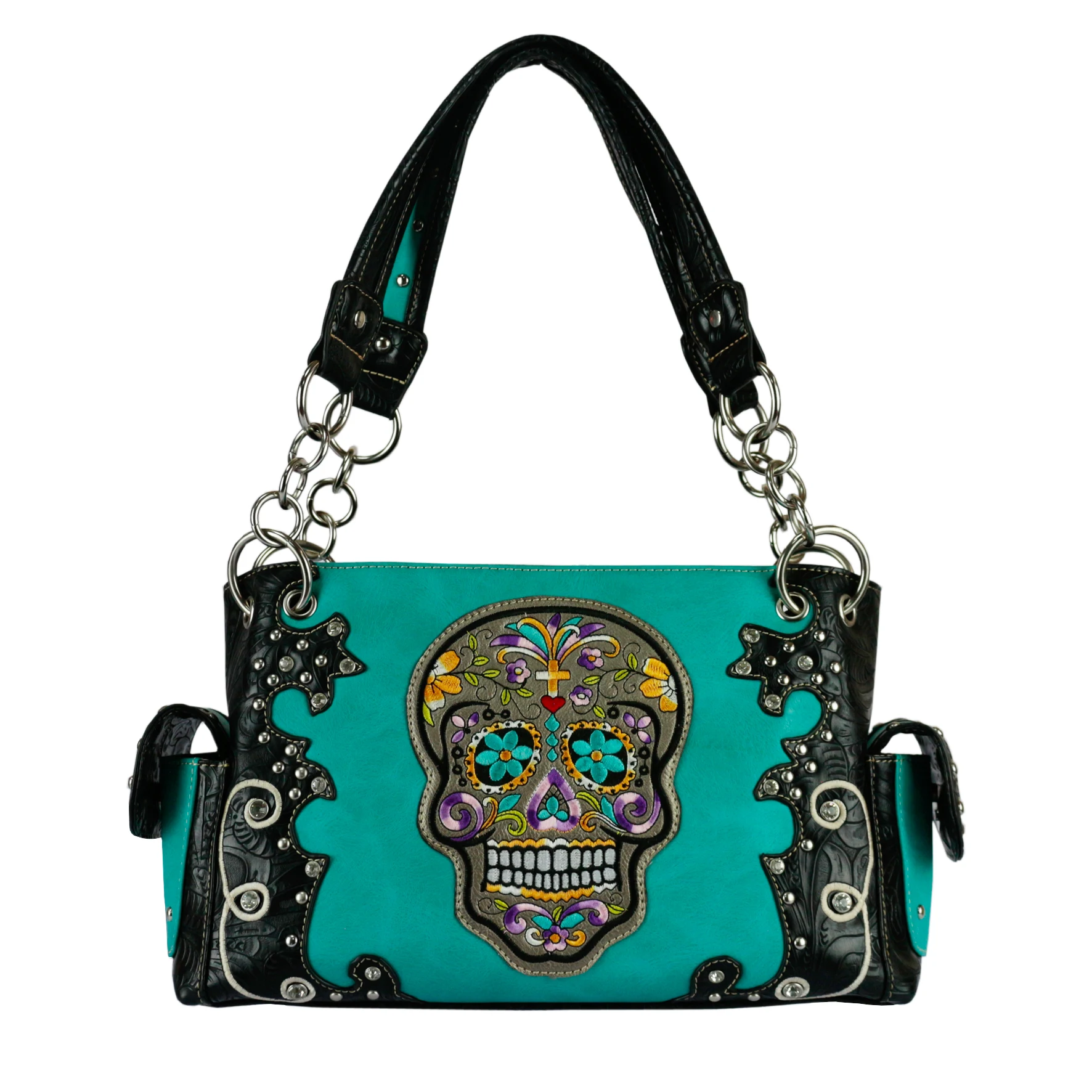 Custom Skull Embroidery Handbags Laser Engraving Tooled Leather Women Purse designer handbags famous brands