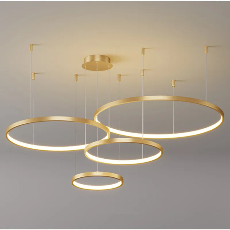 Modern Pendant Lights Living Room Dining Room Circle Rings Acrylic Aluminum Body LED Ceiling Lamp Home Metal Contemporary