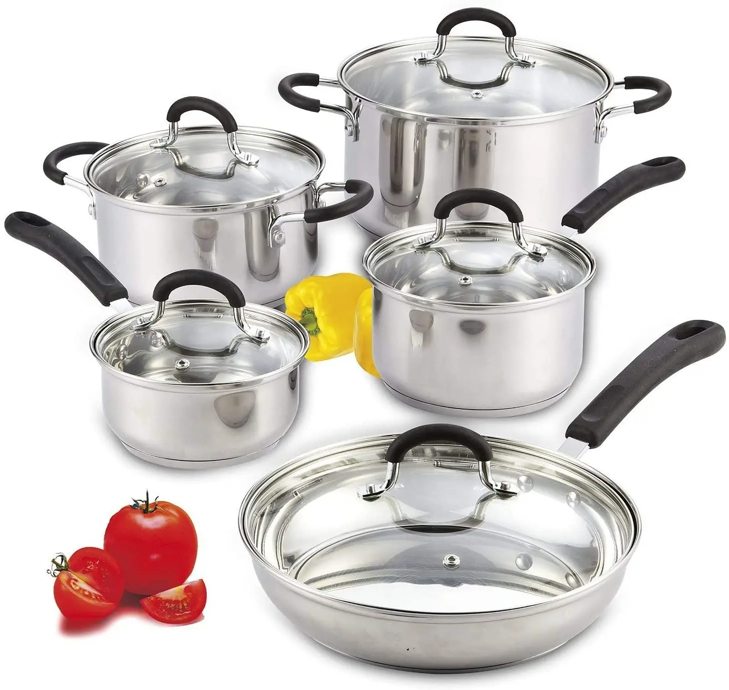 10 Piece Stainless Steel Cookware Set with Encapsulated Bottom Silver Metal