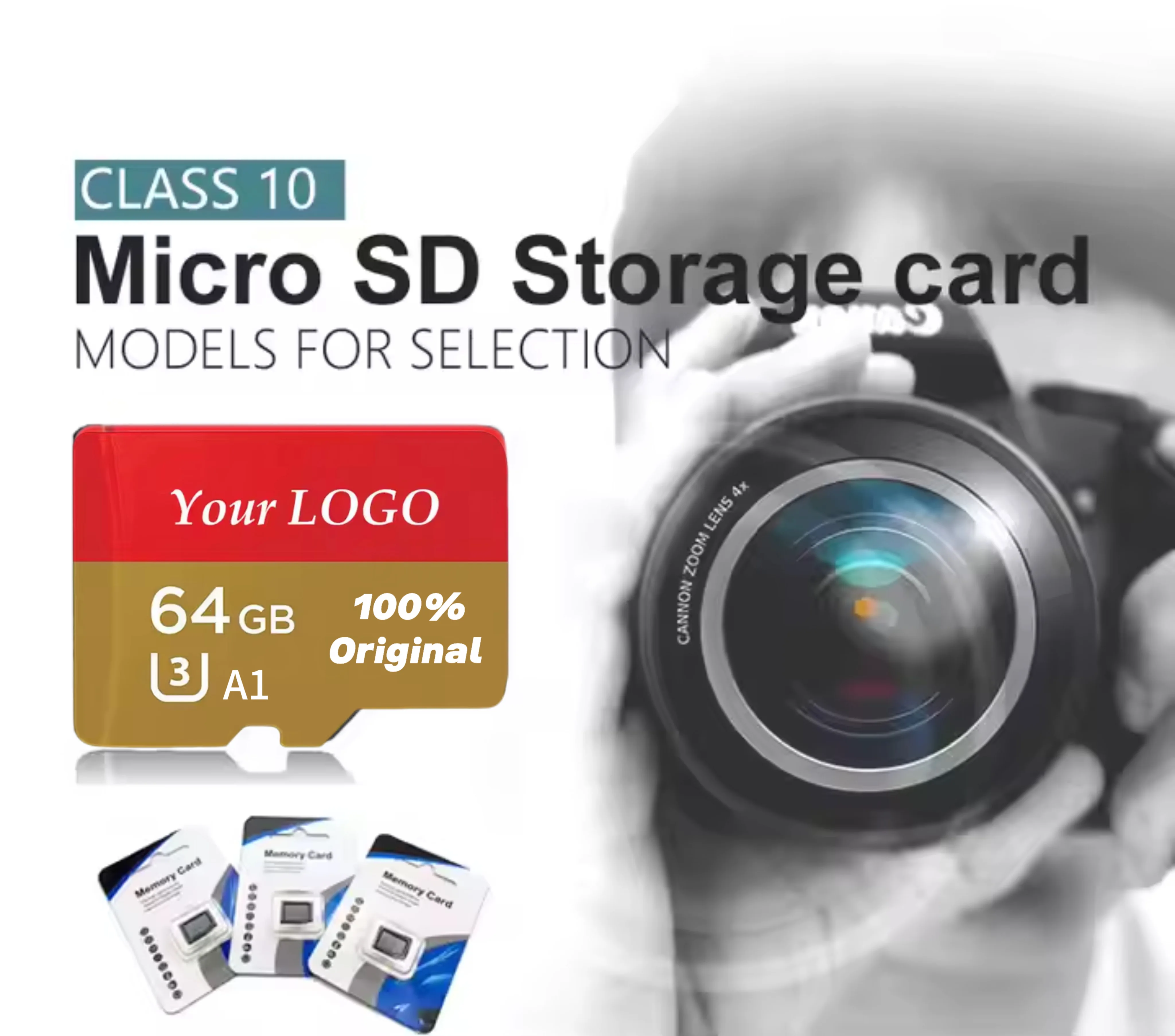 Оригинальная карта памяти 32 ГБ 64 128 256 г 512 C10 Micro Tf Class10 Ultra Camera Flash Card Sd A2 V90 с пользовательским логотипом
