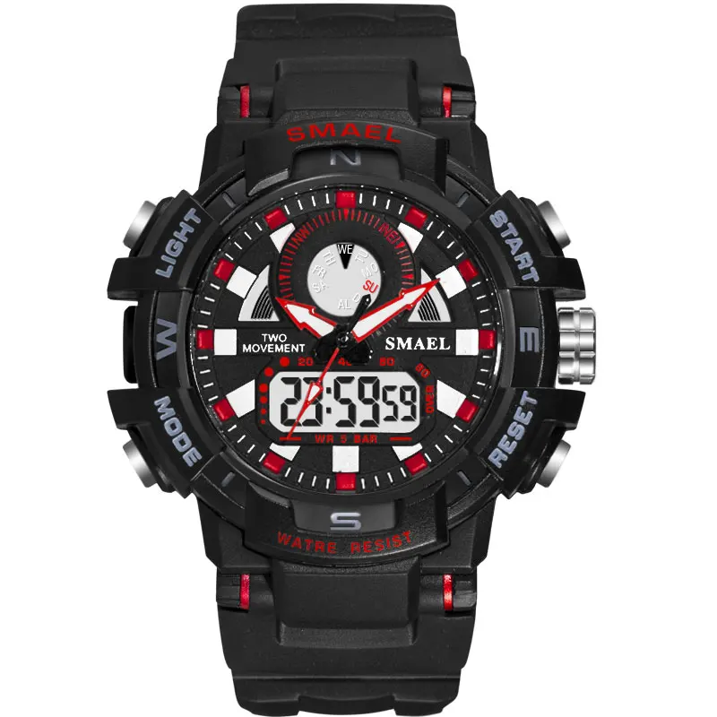 2019 Men Watch White Sport Watches SMAEL Dual Display Watches White Rubber Alarm 1557B Waterproof Watches relogio masculino