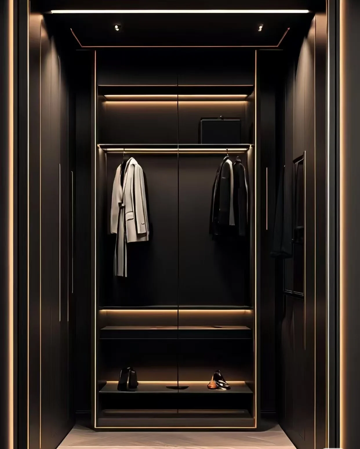 Modern Design Luxury Family Wardrobe Glass Doors Customizable Simple Style Bedroom Furniture Villas Light