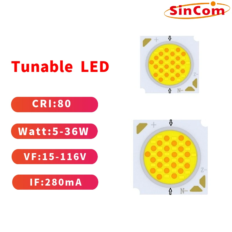 high power Bi-color COB Dual CCT Tunable COB 2700K+6500K dual color COB chip white+warm COB RA80 5-36W With fixed bracket