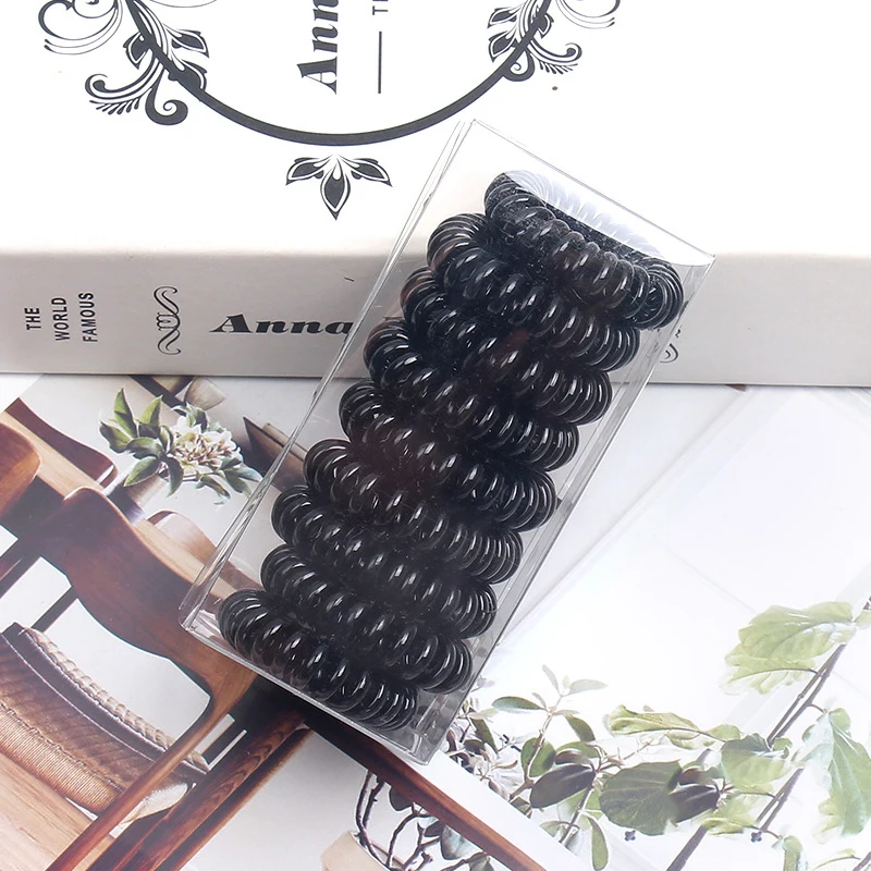 Phone Wire Hair Band Elastic Hair Rope Pure colour Rubber Scrunchies For Women Girls Hair Tie 9 Pcs/Box