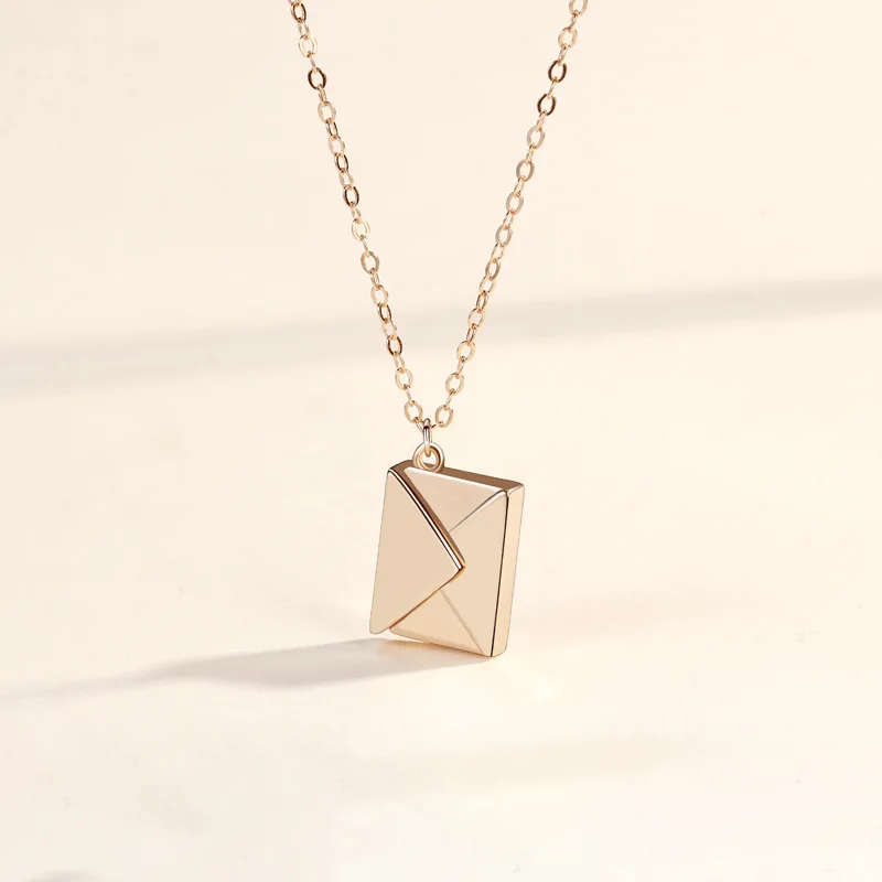 Romantic 925 Sterling Silver Envelope Necklace Customized Laser Engraved Logo Envelope Locket Necklace For Couple