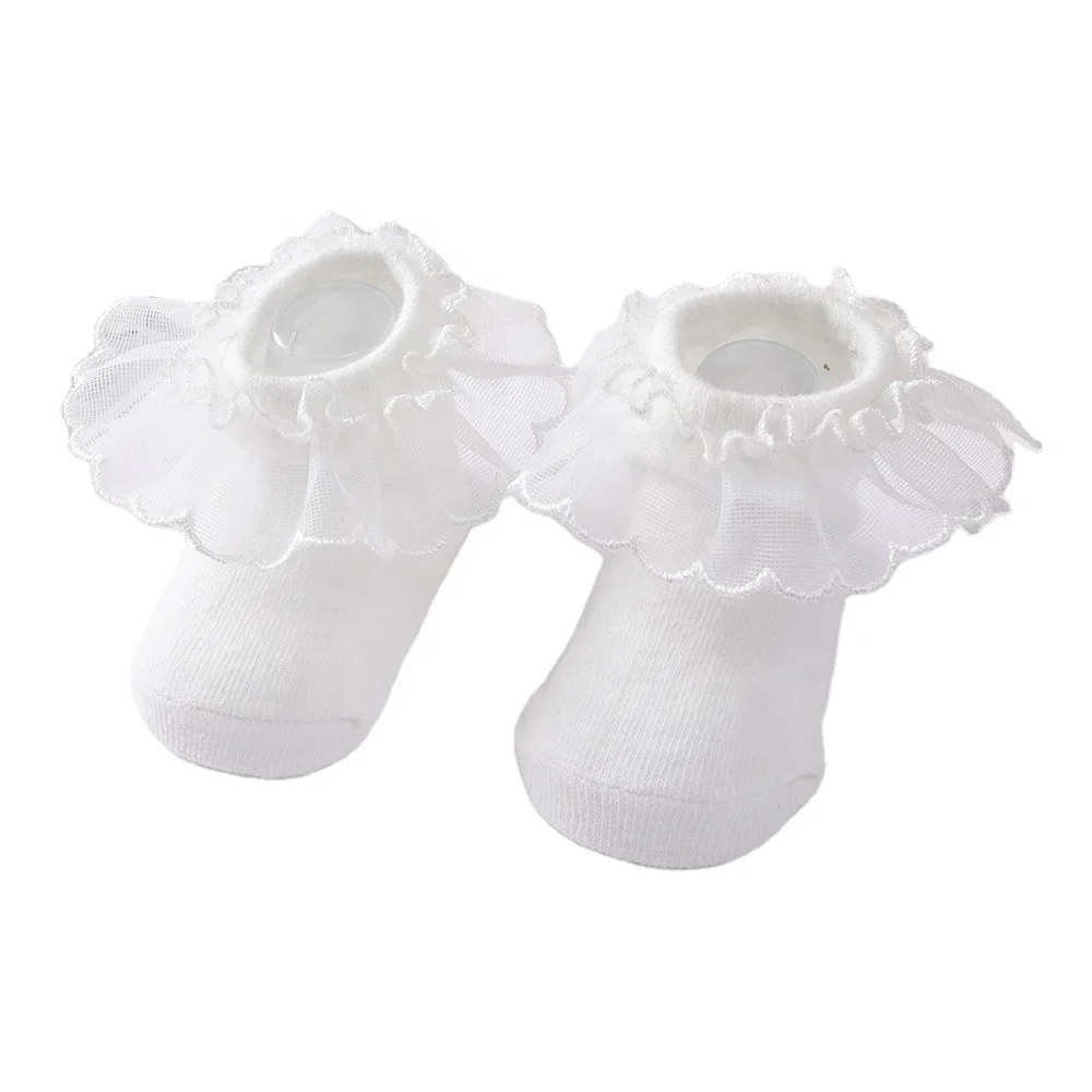 Customization Cute Princess Newborn Baby Lace Cotton Socks 0-2 Years Old Girls Non-Slip Baby Socks