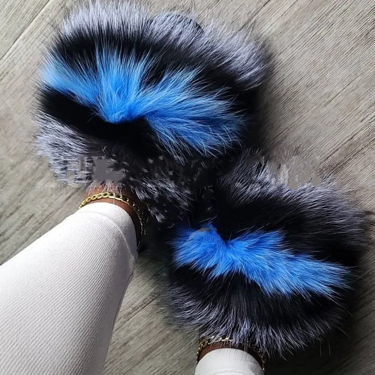
Wholesale slippers fur fox slides real fox fur slides fox fur slides women 