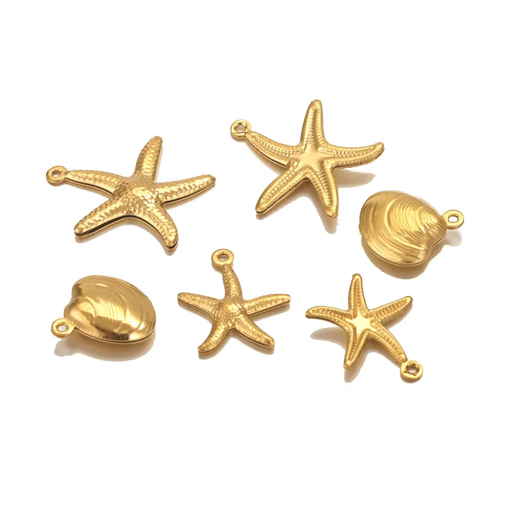 Stainless Steel Starfish Shell  Pendant , for DIY Necklace Jewelry,  Oil Pressed Small Pendant