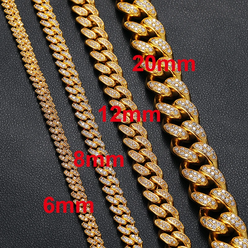 Hip Hop Jewelry Men Women 14K 18K Gold Filled Plated Brass Zircon CZ Diamond Iced Out Miami Cuban Link Chain Necklace