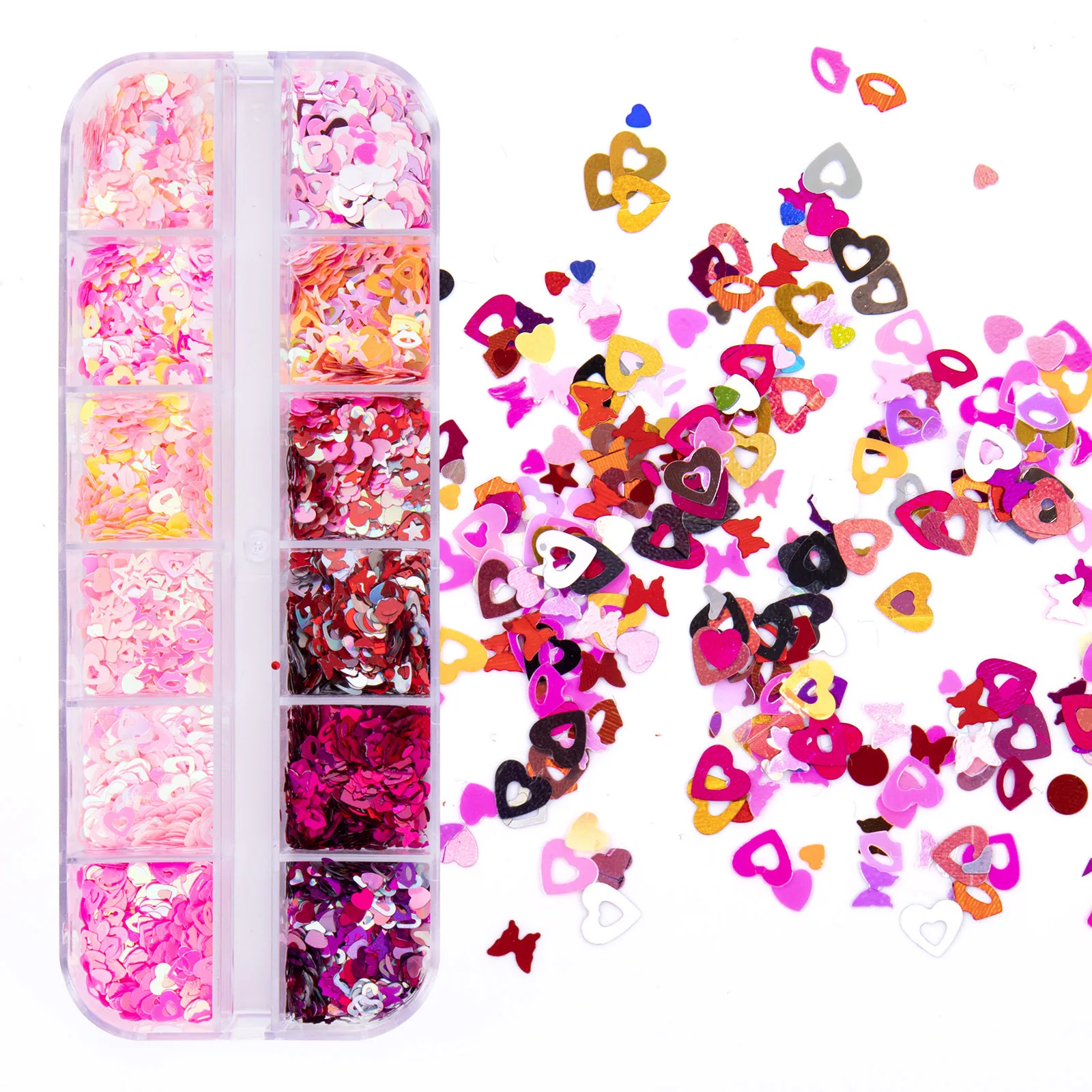 Valentines Day Mixed Love Heart Nail Glitter Red Flake Sequin Powder Decorative Accessories For Professional Nail Art Supplies