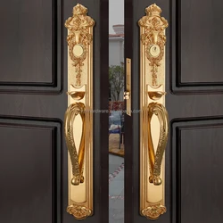 Hot selling 2K gold noble brass carved main door wooden door lock villa brass door handle lock set