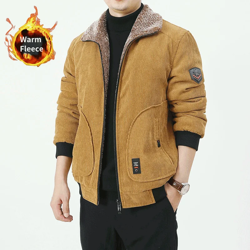 6XL Plus Size Yellow Green Black Winter Heavy Warm Fleece Corduroy Jackets Men