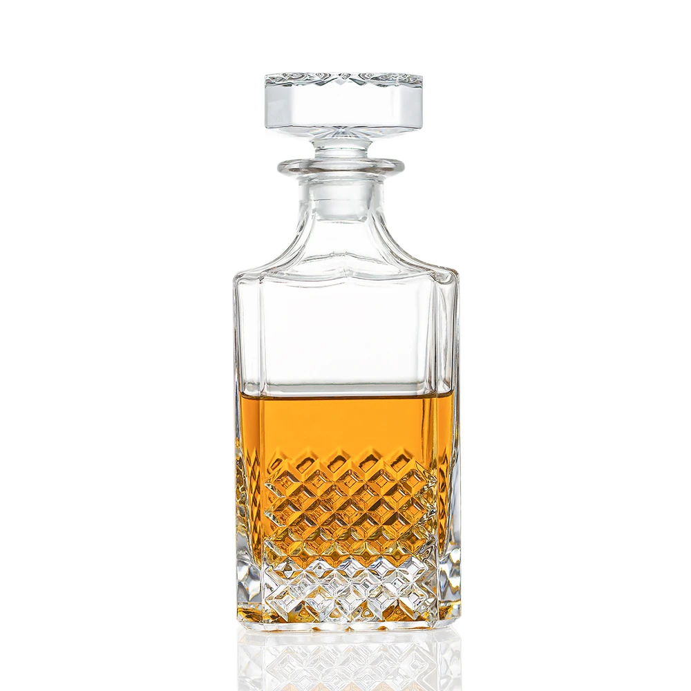NOVARE Wholesale 750ml Square Diamond Whiskey Decanter for Wine Bourbon Brandy Liquor Juice Water Mouthwash Bottle