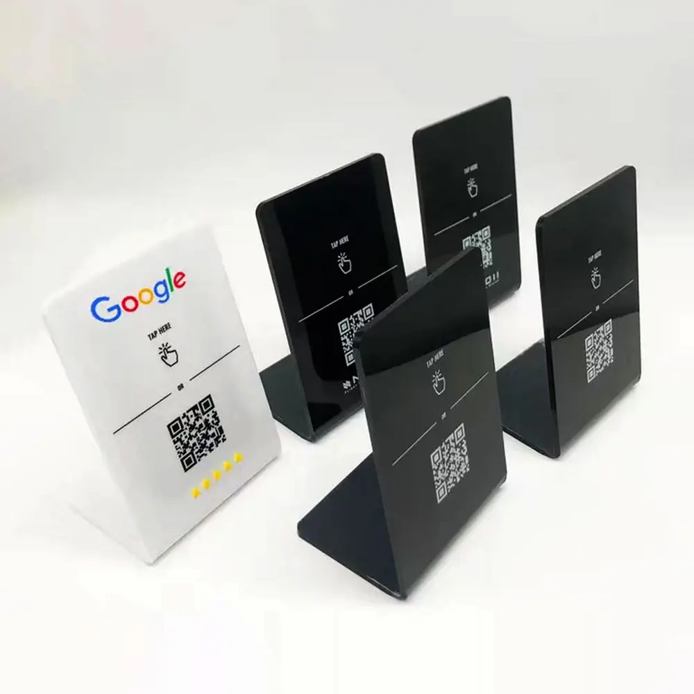 Smart Customized NFC Standing NTAG213/215 LOGO Printed Acrylic/PVC Social Media Smart RFID Stand