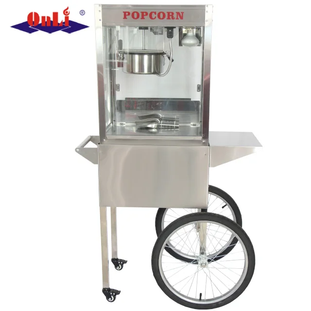 
8 Oz electric stainless steel commercial mobile popcorn machine cart 
