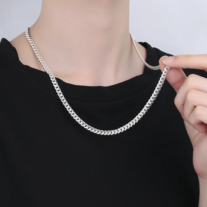 Factory wholesale 5mm cuban link chain 925 sterling silver for men sterling silver chain necklace