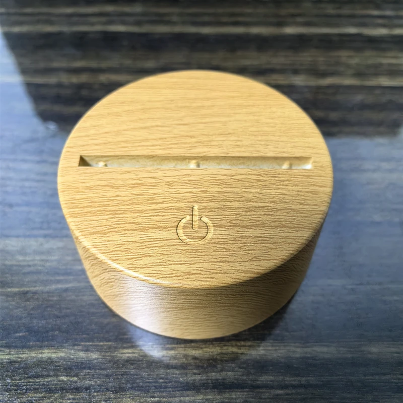 USB powered circular black and white wood texture crack 7 color night light base acrylic 3D night LED light base