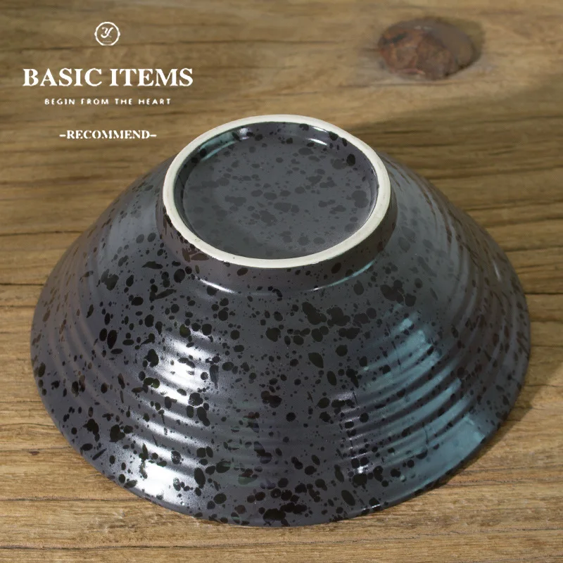 
Matte salad bowl Splashing ink splash retro design black ceramic bowl lamian noodle bowl for restaurant use 8inch 
