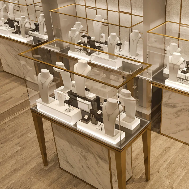 Customized Jewelry Store Display Furniture Diamond Mall Design Glass Jewelry Counter Showcase