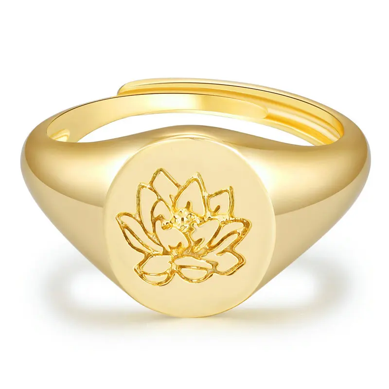 
NEW DESIGN factory price gold plated copper popular ingraved flower adjustable rings for women 