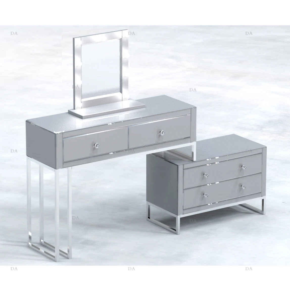 Modern MDF Nightstand home hotel Bedroom Furniture 3 Drawer accent porch table Bedside Table Silver Mirror Nightstand Side Table