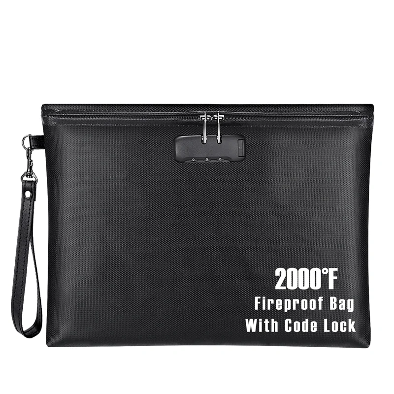 2022 Anti-thief Waterproof Fire Resistant Passport Money Documents Safe Bags With Code Lock Fire Proof File Bag