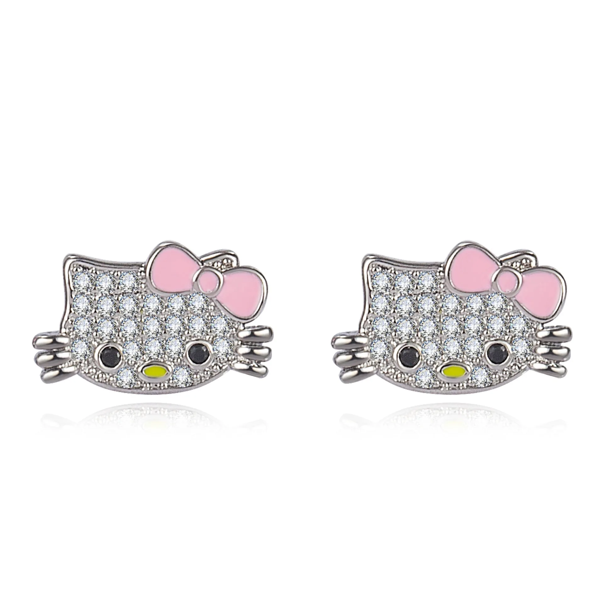 Hello Kitty Полный бриллиантовый бант милое ожерелье серьги и Открытое кольцо женский мультяшный милый котенок комплект ювелирных изделий для женщин