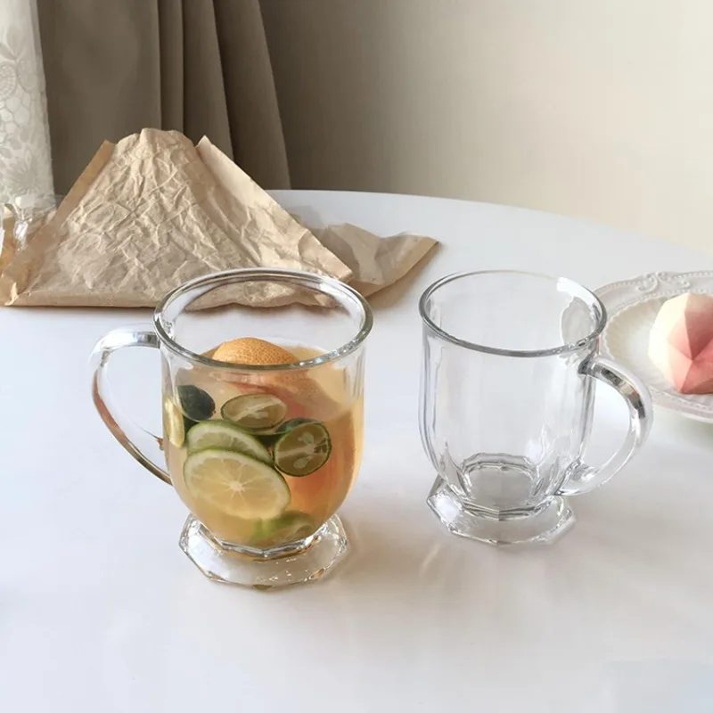 Glass Milk Cup with Handle High Sense Transparent Water Cup Large Capacity Glass Cold Drink Cups Soda Bubble Coffee Mug