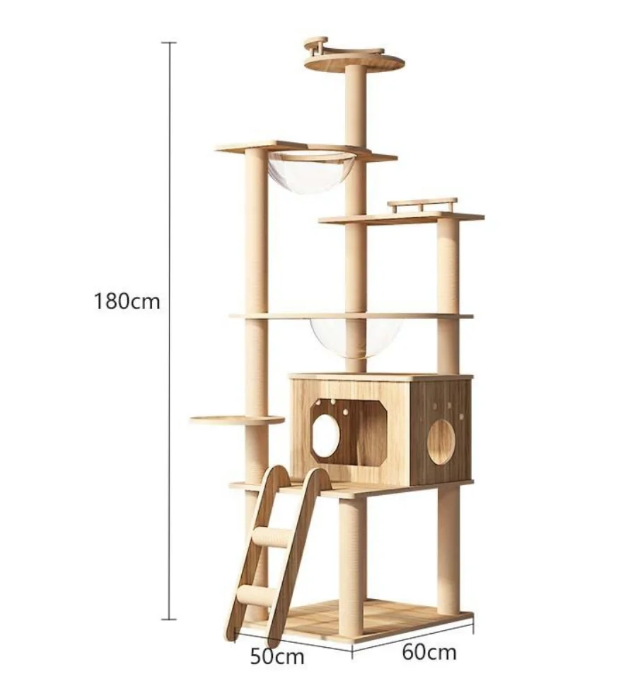Adjustable Cat Tree House Tower Floor to Ceiling Kitten Multi-Level Condo With Scratching Post Hammock Pet Cat Activity Center