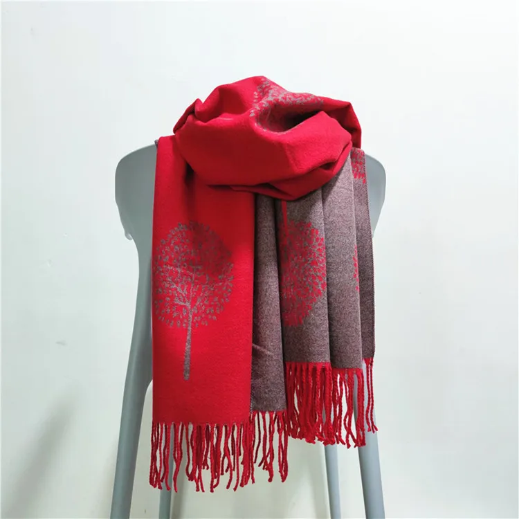 Hot Selling Double Sided Women Winter Pashmina Shawl Tassel Scarfs Jacquard Life Tree Cashmere Wrap Scarf