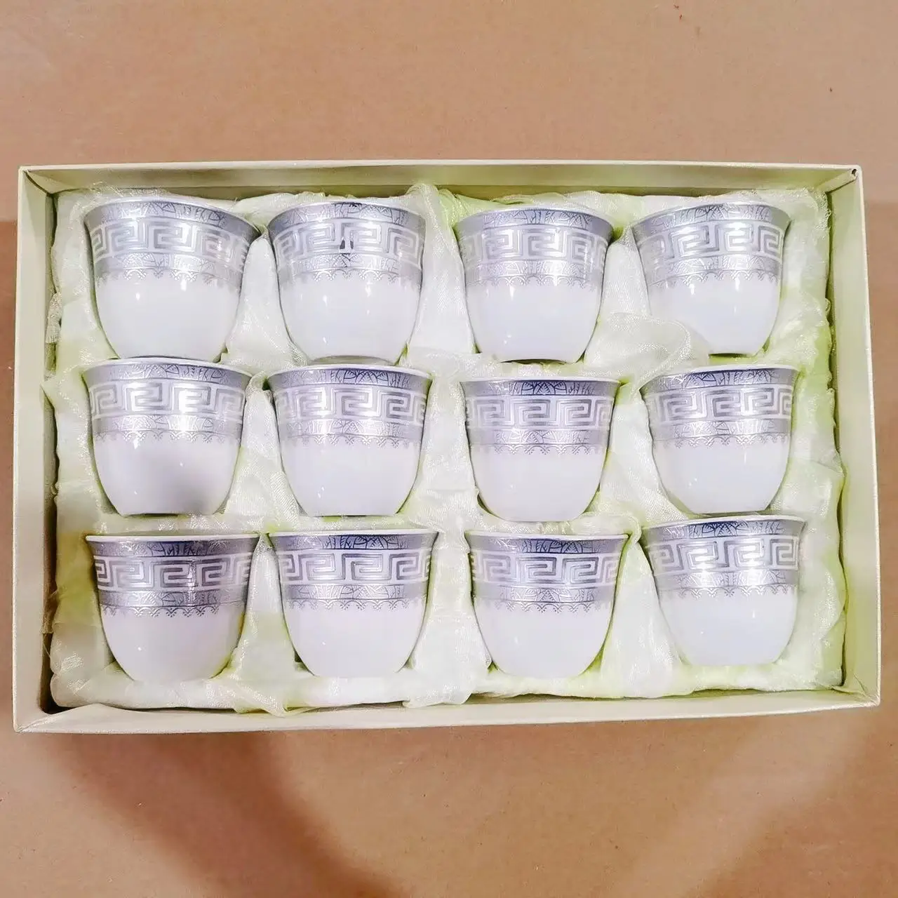 Gold Rim Gift Box Packaging New Bone Material Fancy 12 Pcs Porcelain Saudi Arabic Coffee Cups Cawa Cup Set