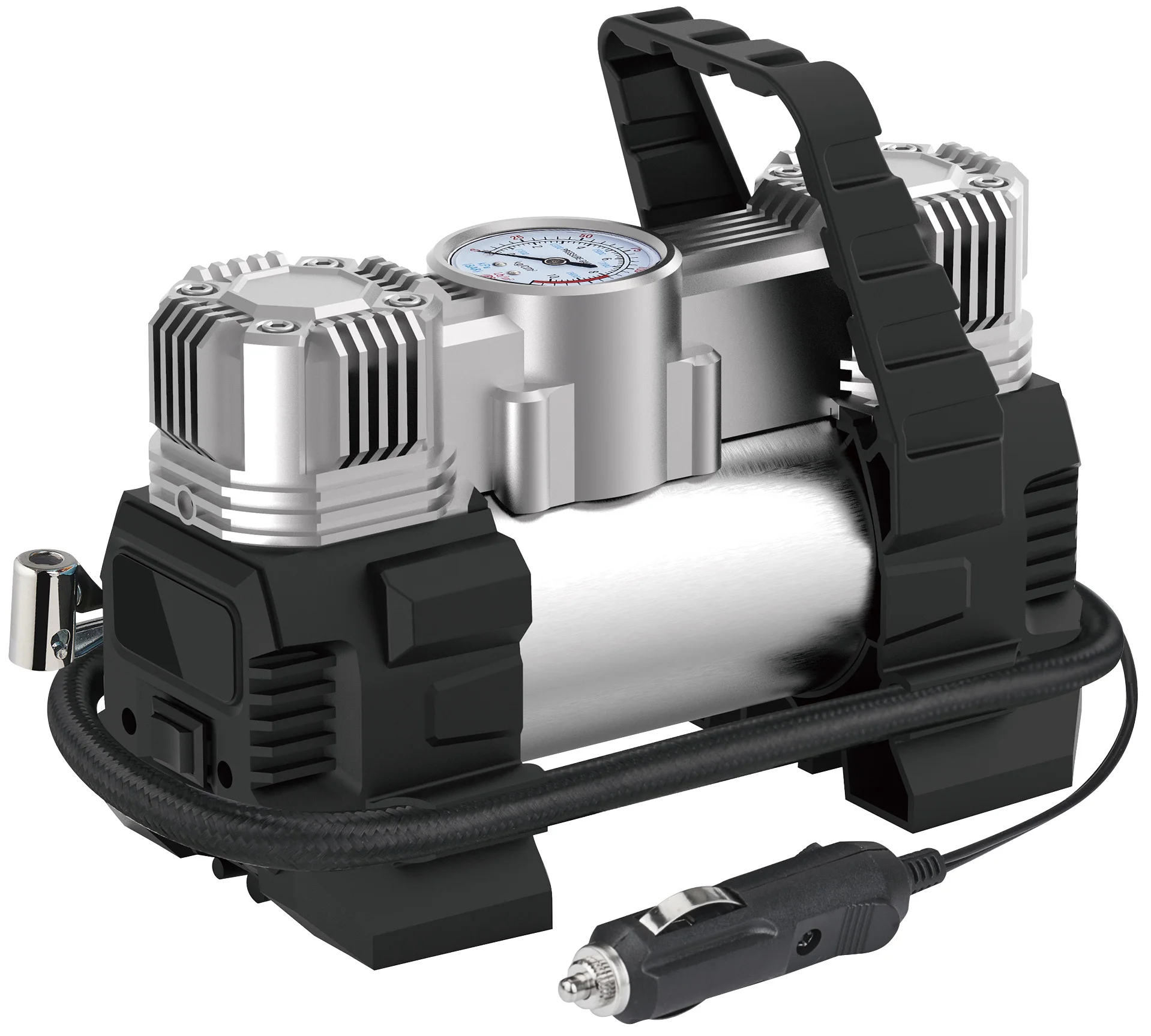 HF530  Metal double cylinder car Air Compressor DC12V Portable Car Tire Inflator fast pump Auto Stop 45L/min automobile air pump