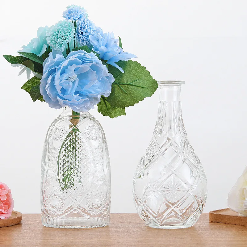 Прозрачная стеклянная ваза с тиснением роскошная Высококачественная для отеля спальни ресторана кухни украшение