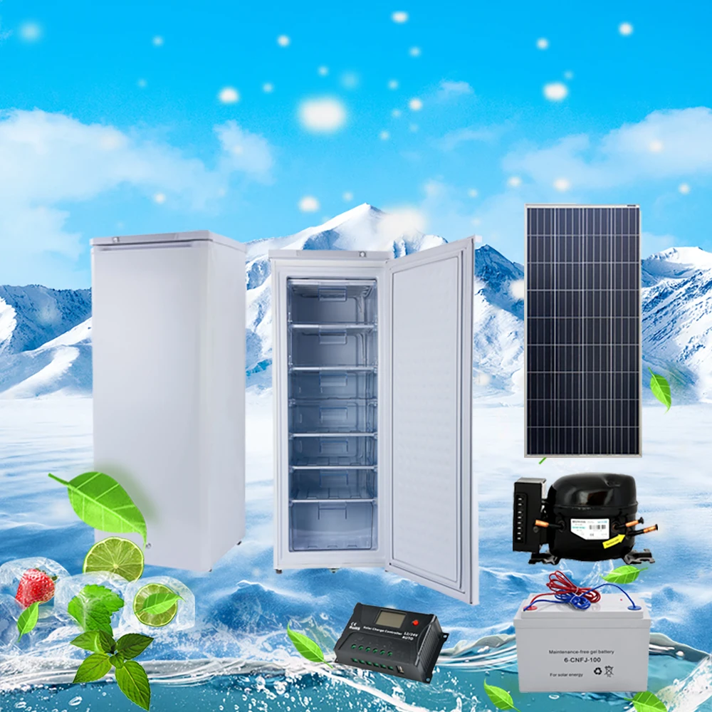 Hot sales high quality  upright ice maker Multi-layer storage 198L single door  solar powered best freezing effect