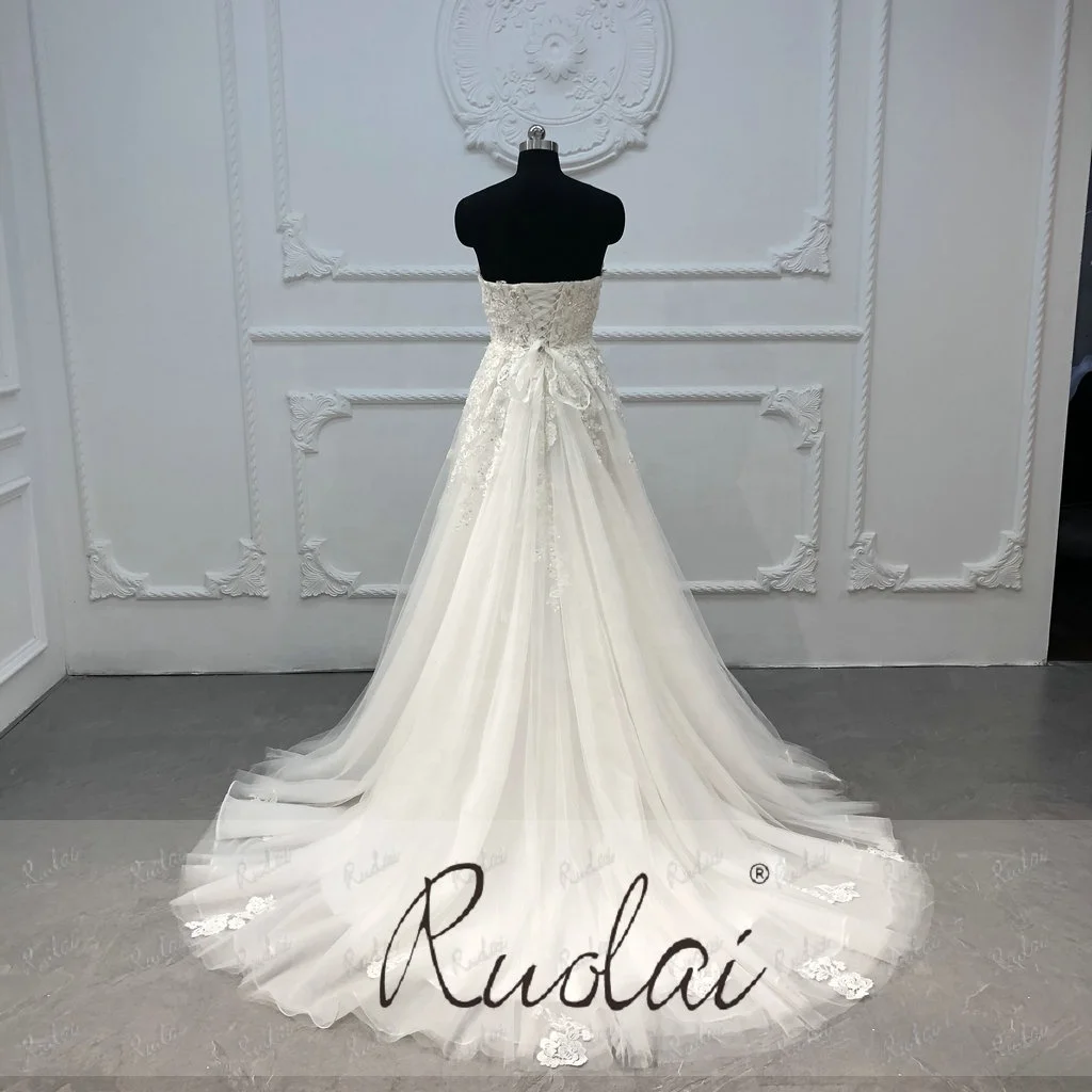 Ruolai QW02017 Vintage Sweetheart Aline Lace Beaded Bridal Gown Wedding Dress