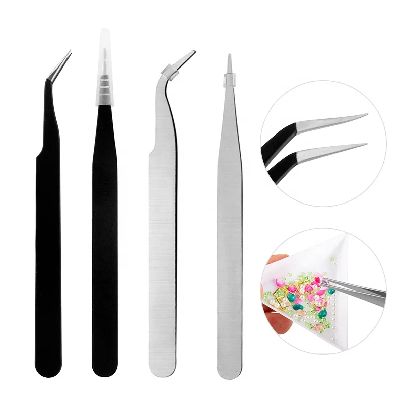 2020 best seller professional black color pointed curved  stainless steel tweezers