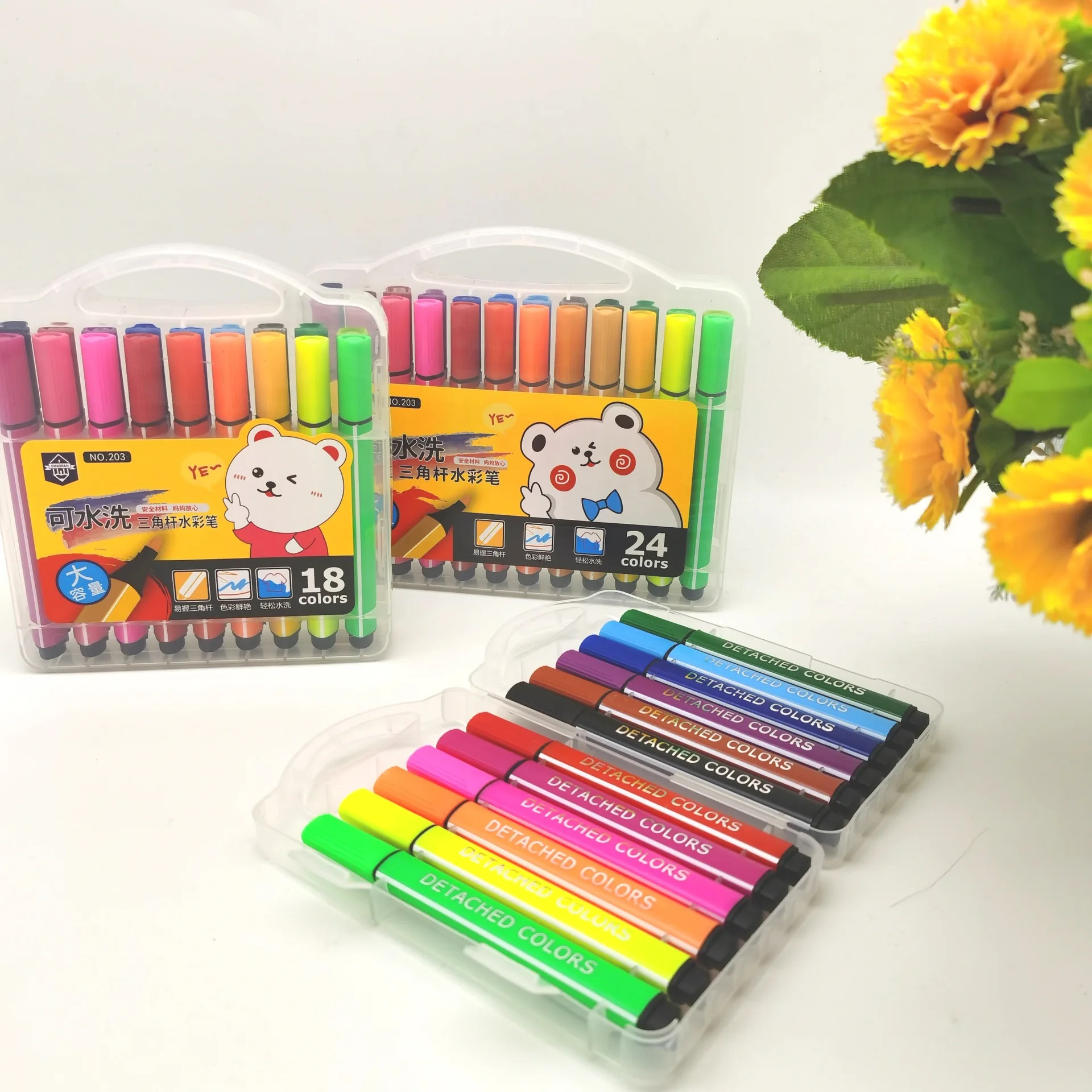Large Capacity Washable Triangle Rod Watercolor Pen Set Custom Detached Colors Painting Drawing Marker