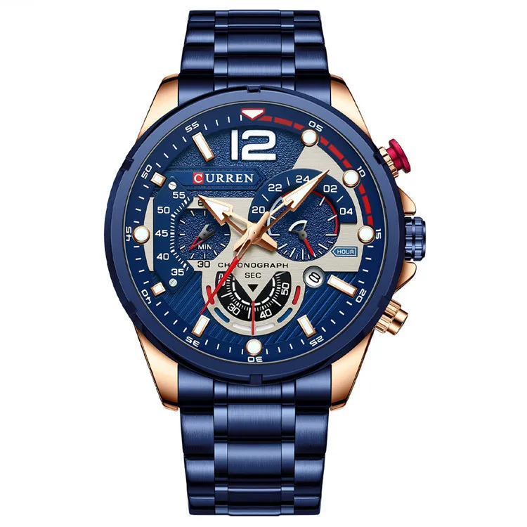 Curren 8395 Роскошные Брендовые мужские спортивные часы наручные световой хронограф из нержавеющей стали Мужские кварцевые