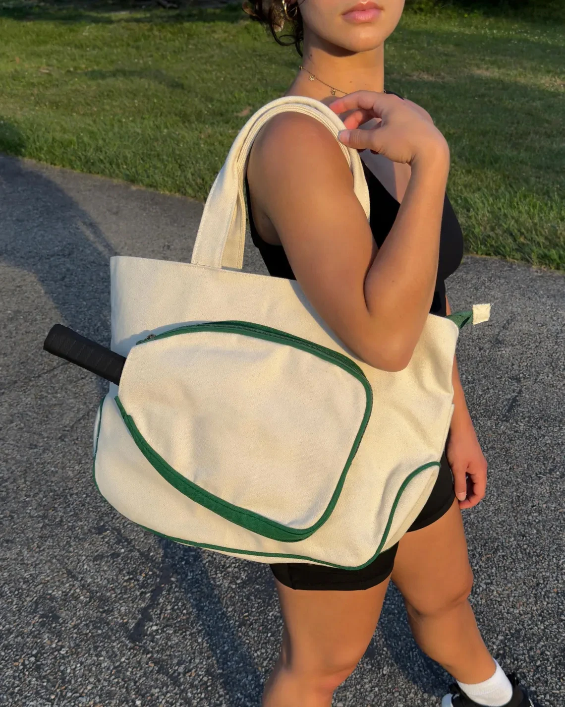 Custom Logo Gym Badminton Pickleball Paddle Racket Bag Lightweight Cotton Tennis Tote Bag for Women Kids